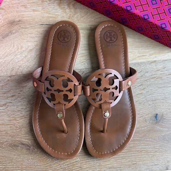 Tory Burch Shoes - Tory Burch Miller Leather Sandals Vintage Vachetta 8.5 Tan Cognac Flip flops